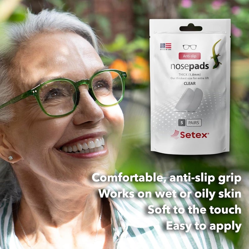 Setex Store Gecko Grip 1.8mm Thick Anti Slip Eyeglass Nose Pads, (5 Clear Pair) USA Made, 2500 Innovative Microstructured Fibers per Nose Pad, 1.8mm x 7mm x 16mm - Image 2